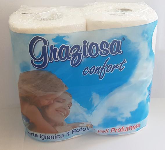 Toalettpapír, 3 rtg., fehér, 22m/tek., 200 lap/tek., 4 tek./cs., (20 cs./#) (Graziosa) Toalettpapír, 3 rtg., fehér, 22m/tek., 200 lap/tek., 4 tek./cs., (20 cs./#) (Graziosa)
