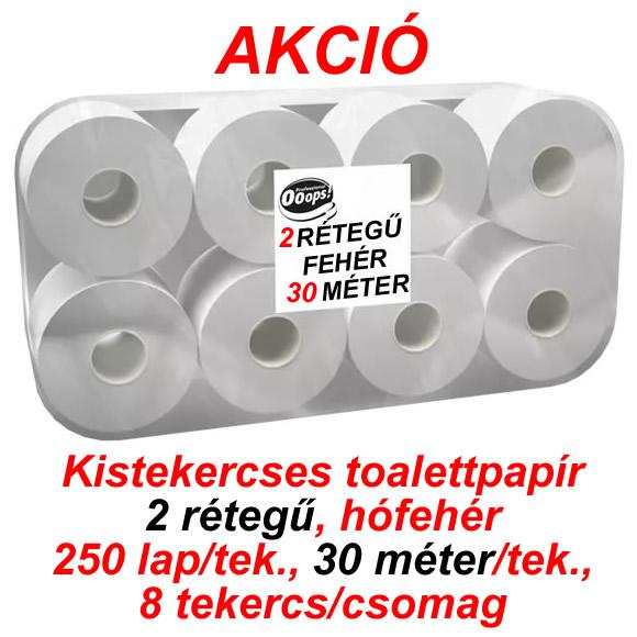 Toalettpapír kistekercses, 2rtg., fehér, 30m/tek.,250lap/tek., 8tek./cs, (8cs/#) Toalettpapír kistekercses, 2rtg., fehér, 30m/tek.,250lap/tek., 8tek./cs, (8cs/#)